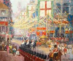 The Coronation of Queen Elizabeth II by George Thompson-Pritchard, oil on canvas, sold Apr 2024