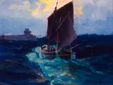 Sydney Laurence, Sailboat Approaching a Military Vessel