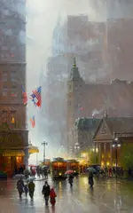 G., The Lights of Broadway, oil on canvas