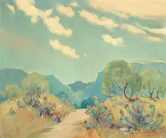Dawson Dawson-Watson, Prickly Pear Cactus near Texas Hills, oil on board