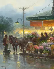 G., Market Day, oil on canvas