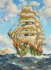 Hernando Gonzallo Villa, The Helene J at Sea, oil on canvas