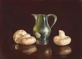 William Acheff, Silver Pitcher with Mushrooms, oil on canvas