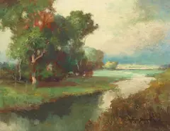 Arthur Beckwith, Trees by the River, oil on board