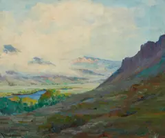 River Landscape by Jean Mannheim, oil on canvas, sold Aug 2024