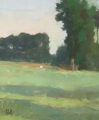 Maurice Del Mue, Landscape with Distant Trees, oil on canvas laid to board