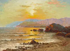 Breaking Waves at Sunset by Richard Dey de Ribcowsky, oil on canvas, sold Aug 2024