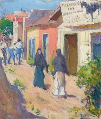 Mary Bradish Titcomb, Figures Strolling on a Street, oil on canvas