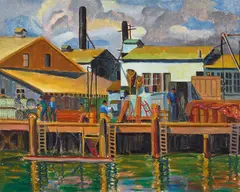 Helen Rousseau, Fish Cannery, oil on canvas