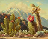 Paul Grimm, Cactus in Bloom, oil on canvasboard