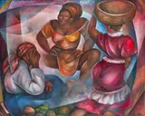 Dickens Chang, At the Market Place (Jamaica), 1985, oil on canvas
