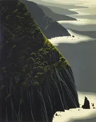 Eyvind Earle, A Group of 4 Scenic Screenprints, 1974 (2); 1975; 1976, A group of four screenprints in colors on wove paper, each signed in pencil and numbered 126/300, 135/300, 124/300 and 218/250 respectively