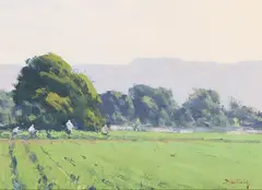 John Budicin, Green Fields, oil on board