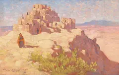Taos Pueblo Scene by Warren Eliphalet Rollins, oil on canvas, sold Aug 2024