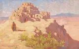 Warren Eliphalet Rollins, Taos Pueblo Scene, oil on canvas