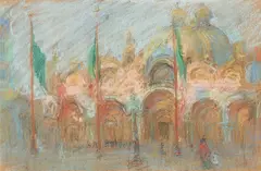 William Penhallow Henderson, Saint Mark's Square, Venice, pastel and pencil on paper