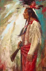 Portrait of a Native American Warrior by John Demott, oil on canvas, offered Aug 2024