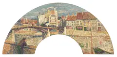 Maximilien Luce, Lagny, La Marne et le Pont de Fer, 1890, oil on paper laid down on panel, in the shape of a fan