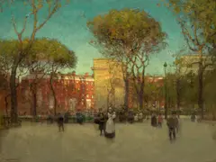 Paul Cornoyer, Washington Square, New York, oil on canvas