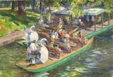 John Whorf, Swan Boat, Boston Public Gardens, circa 1955, watercolor and graphite on paper