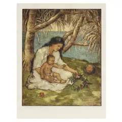 Charles William Bartlett, Hawaiian Mother and Child (Miles & Saville 134), circa 1923-1927, Etching with hand-coloring on wove paper