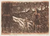 Isami Doi, Eventide, 1954, Wood engraving in colors on tissue thin japon paper