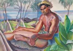Robert Eskridge, Hawaiian at Hana, Maui, 1950, watercolor and graphite on paper