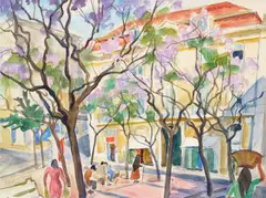 Robert Eskridge, Largo do Carmo, Lisbon, watercolor, ink and graphite on paper