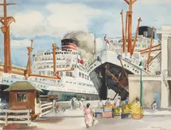 Genevieve, Honolulu Harbor, 1941, watercolor and graphite on paper
