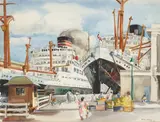 Genevieve, Honolulu Harbor, 1941, watercolor and graphite on paper