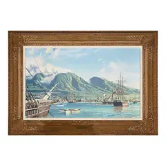 John Stobart, Lahaina, The Whaling Brig 'Isabella' Arriving to a Warm Welcome in 1865, 1989, oil on canvas