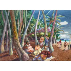 Millard Sheets, Quilt Making, Hawai'i, 1984, watercolor and ink on paper