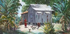 Sam A. Roberts, Feeding the Roosters, 1968, oil on canvas