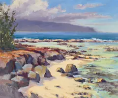 Jacobus Baas, Near Shark's Cove, Looking toward Kaena Point, North Shore, Oʻahu, oil on Masonite