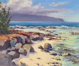 Jacobus Baas, Near Shark's Cove, Looking toward Kaena Point, North Shore, Oʻahu, oil on Masonite