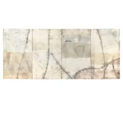 Betty Ecke, Infinite Threshold, 1991, dsui hua (handmade paper, ink, acrylic and aluminum leaf collage) mounted on four panel screens
