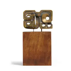 Edward Malcolm, Storm Bird, 1974, bronze with brown patina on a Koa wood base
