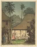 Leon Pescheret, House Without a Key - Honolulu, c. 1940s, Etching and aquatint in colors on wove paper