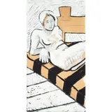 Joan Brown, Seated Nude on Striped Couch