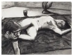 Elmer Bischoff, Artist and Model, 1969, charcoal and wash on paper