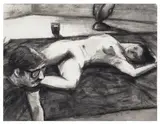 Elmer Bischoff, Artist and Model, 1969, charcoal and wash on paper