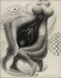 John T. Biggers, Untitled, 1974, charcoal on paper laid down on board