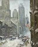 Guy Carleton Wiggins, Blustery Day, N.Y.C., oil on canvasboard