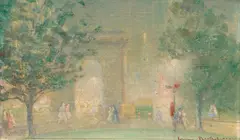 Evening, Washington Square by Johann Berthelsen, 1956, oil on canvasboard, sold Aug 2024