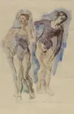 Moses Soyer, Two Dancers, circa 1961, watercolor and charcoal on paper