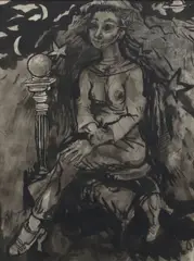 Philip Evergood, Seated Woman with Emblems, 1961, ink on paper
