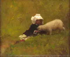 Eastman Johnson, Child and Lamb, 1875, oil on board