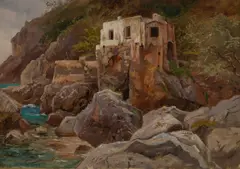 William Stanley Haseltine, Coast, Bay of Naples (probably Sorrento), circa 1858, oil on paper laid down on canvas