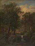 William Stanley Haseltine, Forest Landscape with Figure Beside a Brook, 1861, oil on canvas