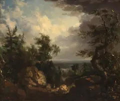 Daniel Huntington, Landscape, 1887, oil on canvas laid down on board
